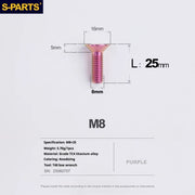 S-PARTS Countersunk Head series M8 L16-50mm Titanium Screws for Bike - Detail 24