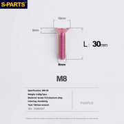 S-PARTS Countersunk Head series M8 L16-50mm Titanium Screws for Bike - Detail 26