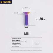 S-PARTS Countersunk Head series M8 L16-50mm Titanium Screws for Bike - Detail 27