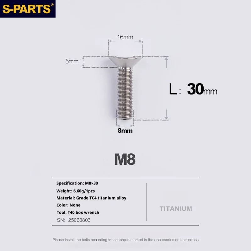 S-PARTS Countersunk Head series M8 L16-50mm Titanium Screws for Bike - Detail 28