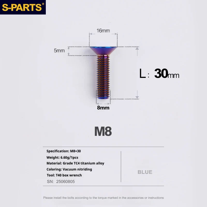 S-PARTS Countersunk Head series M8 L16-50mm Titanium Screws for Bike - Detail 30