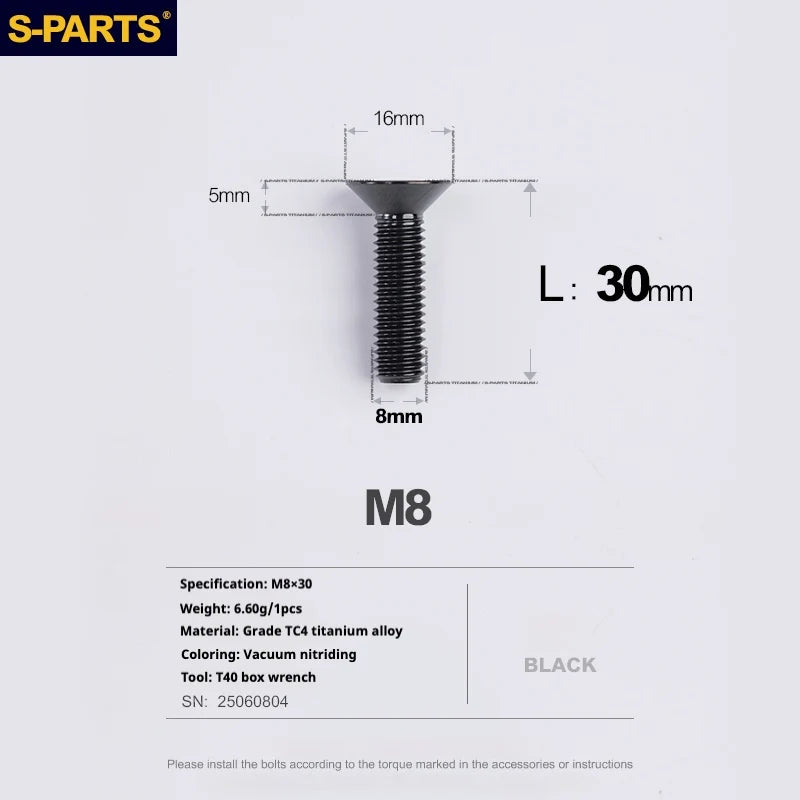 S-PARTS Countersunk Head series M8 L16-50mm Titanium Screws for Bike - Detail 31
