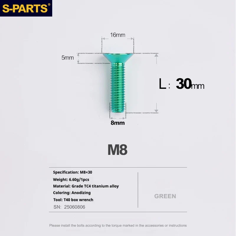S-PARTS Countersunk Head series M8 L16-50mm Titanium Screws for Bike - Detail 32