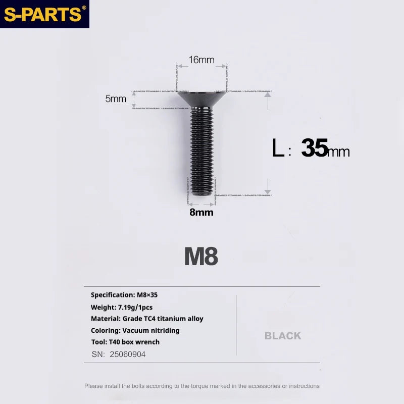 S-PARTS Countersunk Head series M8 L16-50mm Titanium Screws for Bike - Detail 34