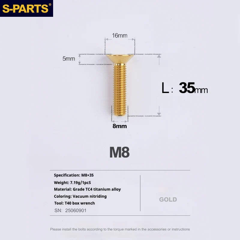 S-PARTS Countersunk Head series M8 L16-50mm Titanium Screws for Bike - Detail 35