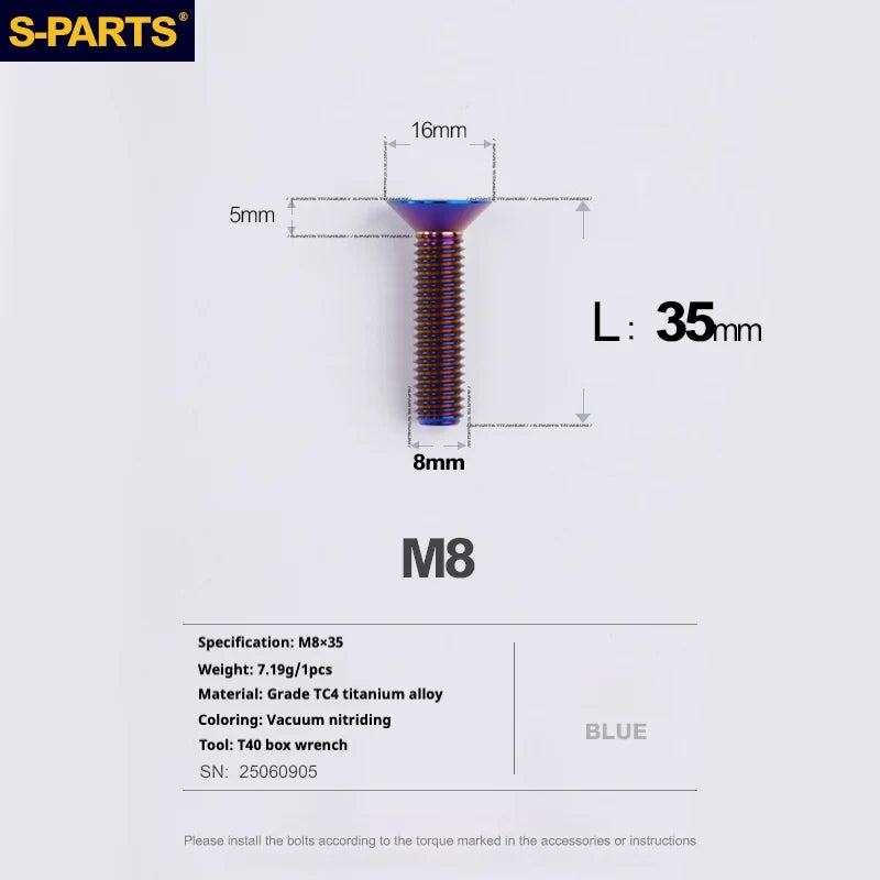 S-PARTS Countersunk Head series M8 L16-50mm Titanium Screws for Bike - Detail 36