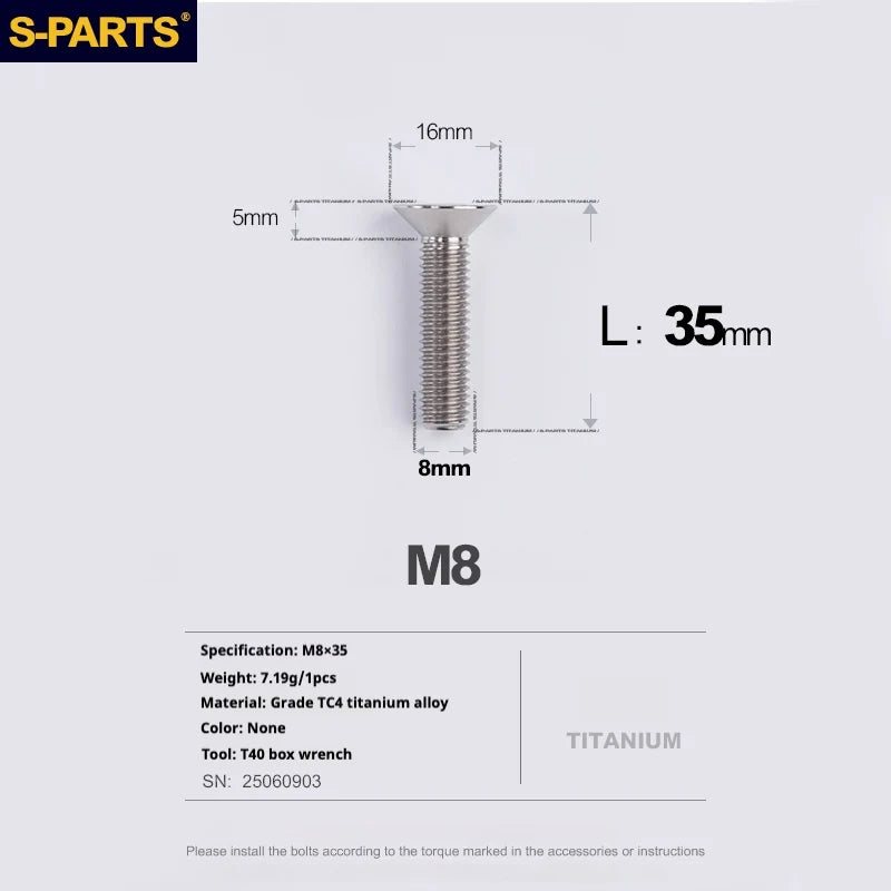 S-PARTS Countersunk Head series M8 L16-50mm Titanium Screws for Bike - Detail 38
