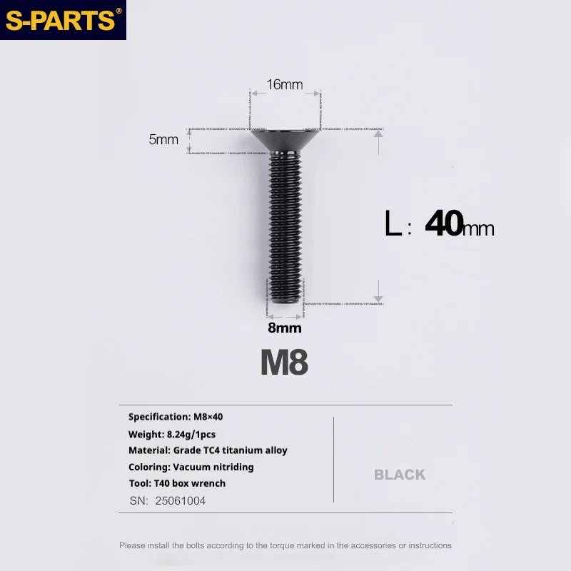 S-PARTS Countersunk Head series M8 L16-50mm Titanium Screws for Bike - Detail 40