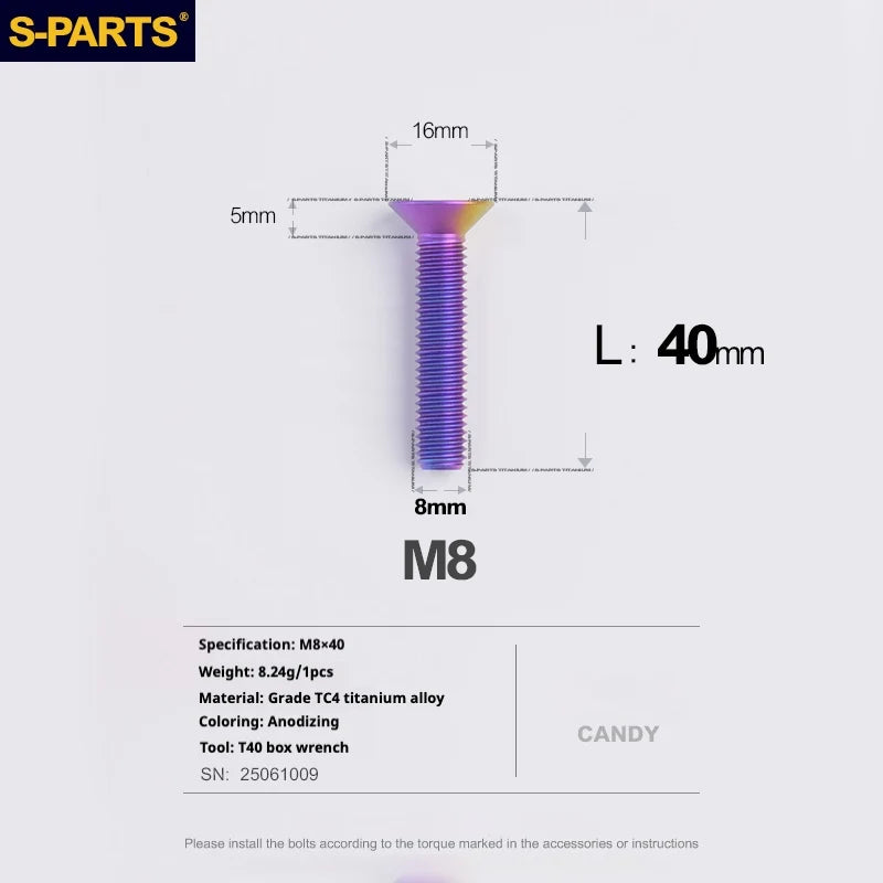 S-PARTS Countersunk Head series M8 L16-50mm Titanium Screws for Bike - Detail 42