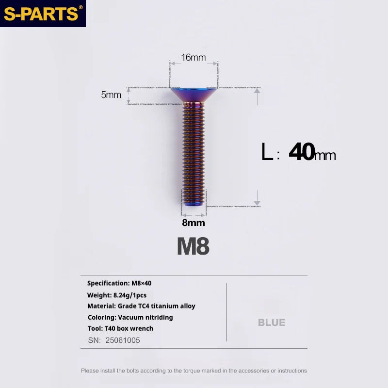 S-PARTS Countersunk Head series M8 L16-50mm Titanium Screws for Bike - Detail 44