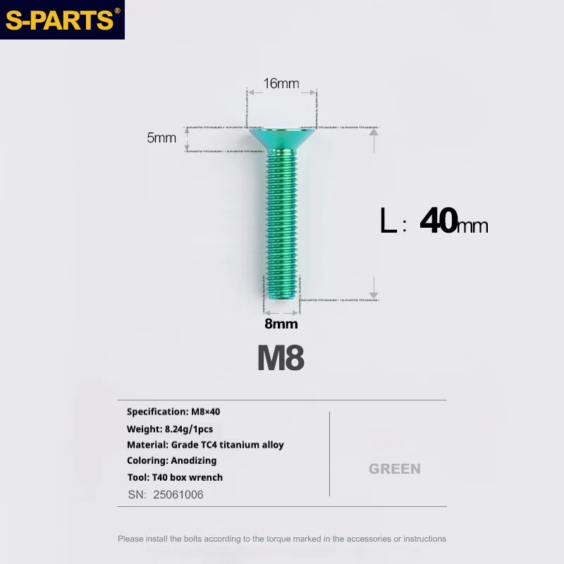 S-PARTS Countersunk Head series M8 L16-50mm Titanium Screws for Bike - Detail 45