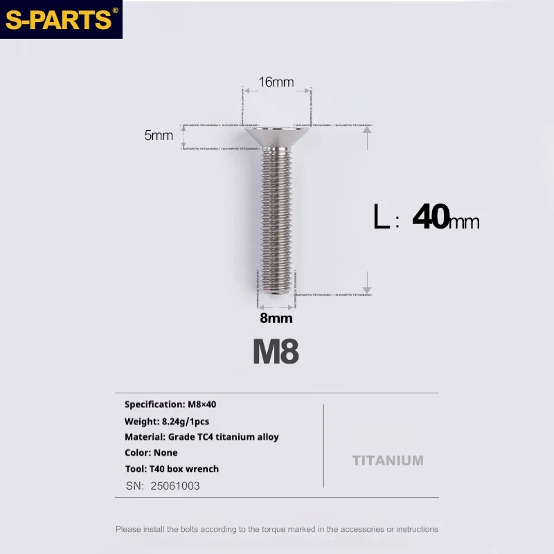 S-PARTS Countersunk Head series M8 L16-50mm Titanium Screws for Bike - Detail 46