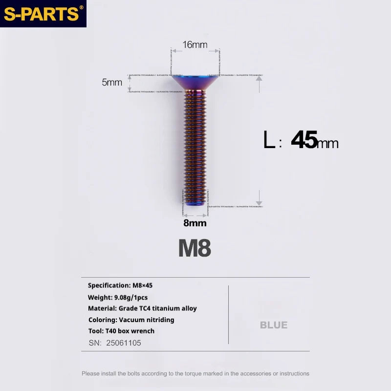 S-PARTS Countersunk Head series M8 L16-50mm Titanium Screws for Bike - Detail 47