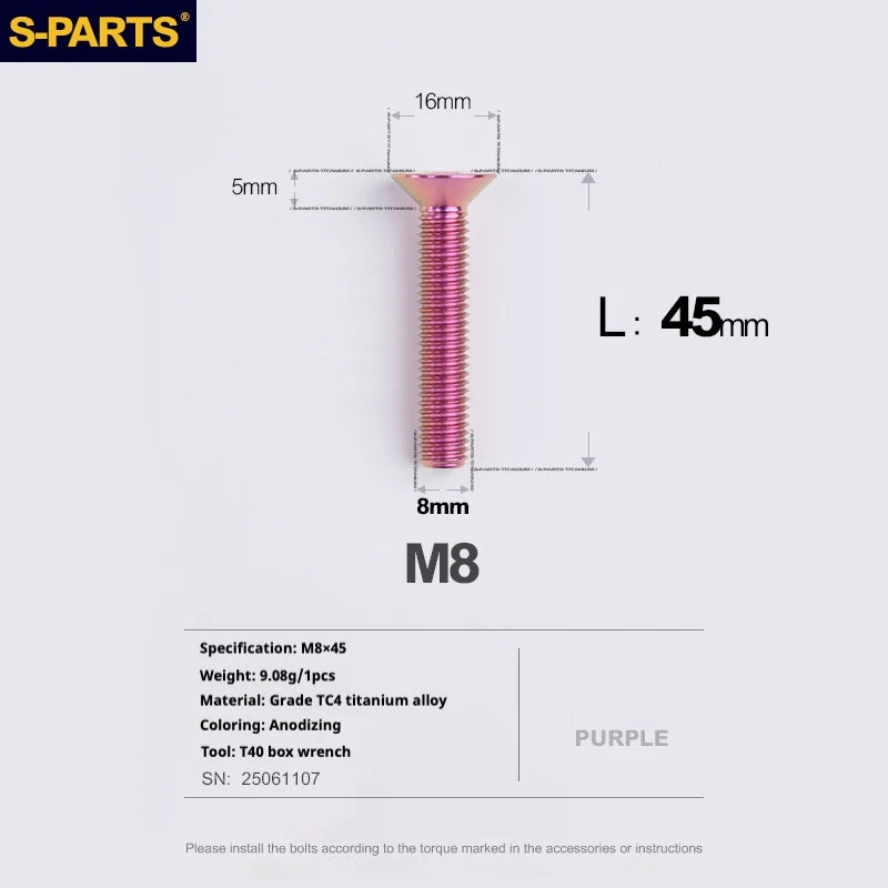 S-PARTS Countersunk Head series M8 L16-50mm Titanium Screws for Bike - Detail 48