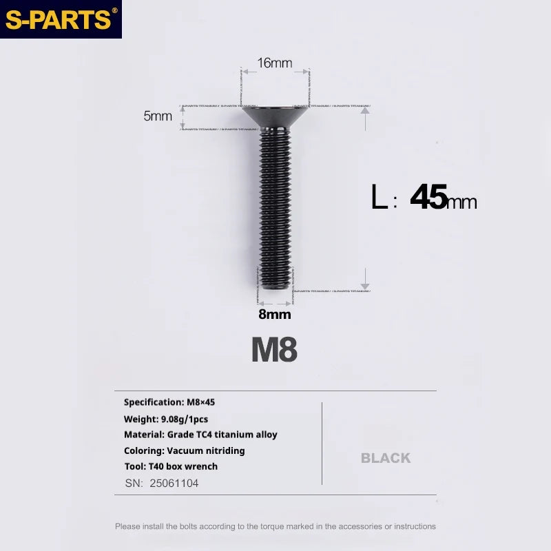 S-PARTS Countersunk Head series M8 L16-50mm Titanium Screws for Bike - Detail 49