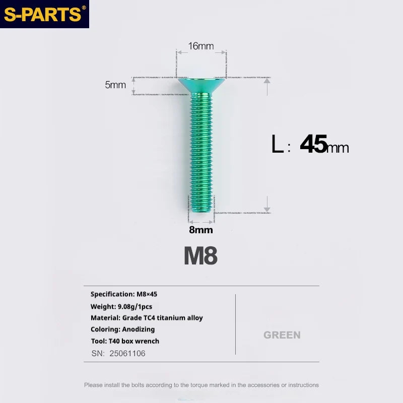 S-PARTS Countersunk Head series M8 L16-50mm Titanium Screws for Bike - Detail 50