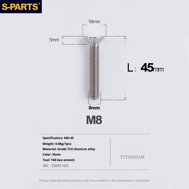 S-PARTS Countersunk Head series M8 L16-50mm Titanium Screws for Bike - Detail 51