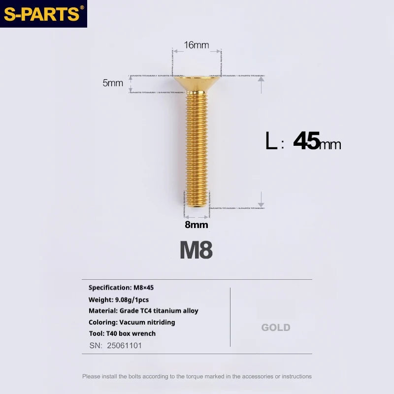 S-PARTS Countersunk Head series M8 L16-50mm Titanium Screws for Bike - Detail 52