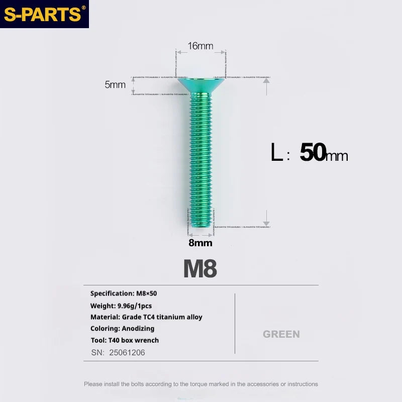 S-PARTS Countersunk Head series M8 L16-50mm Titanium Screws for Bike - Detail 53