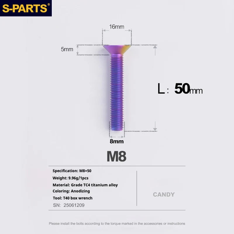 S-PARTS Countersunk Head series M8 L16-50mm Titanium Screws for Bike - Detail 54