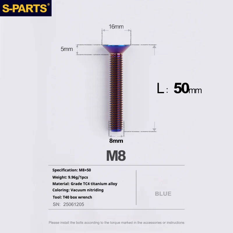 S-PARTS Countersunk Head series M8 L16-50mm Titanium Screws for Bike - Detail 55