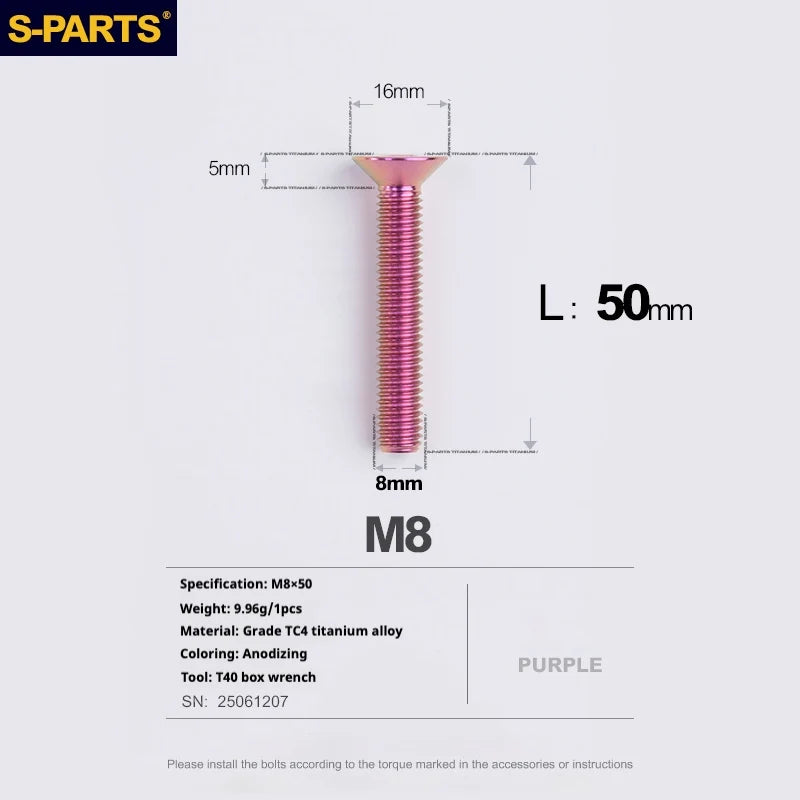 S-PARTS Countersunk Head series M8 L16-50mm Titanium Screws for Bike - Detail 57