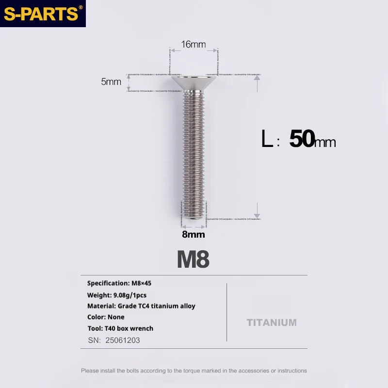 S-PARTS Countersunk Head series M8 L16-50mm Titanium Screws for Bike - Detail 58