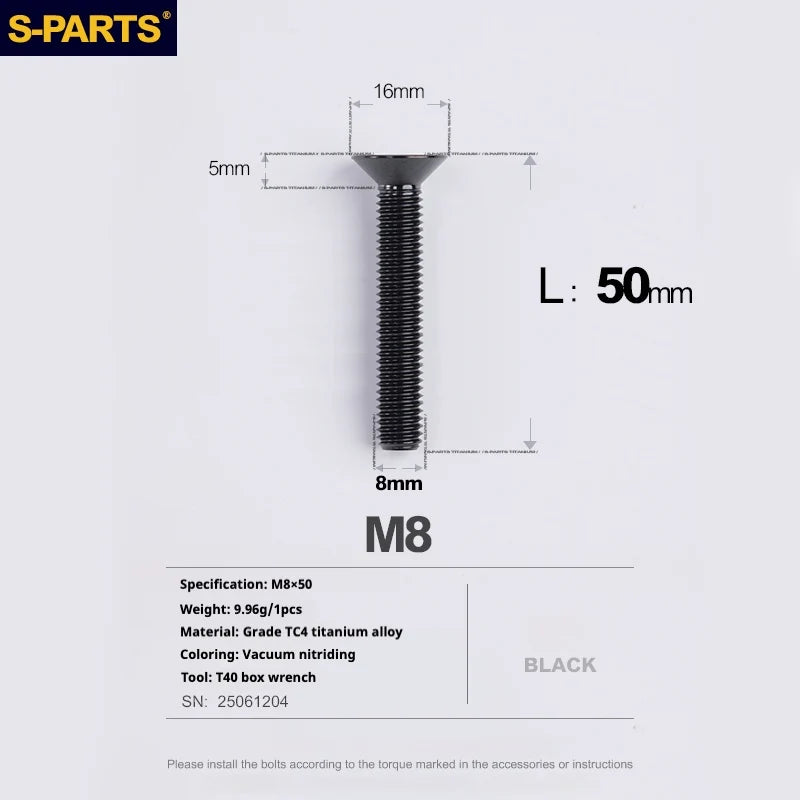 S-PARTS Countersunk Head series M8 L16-50mm Titanium Screws for Bike - Detail 59