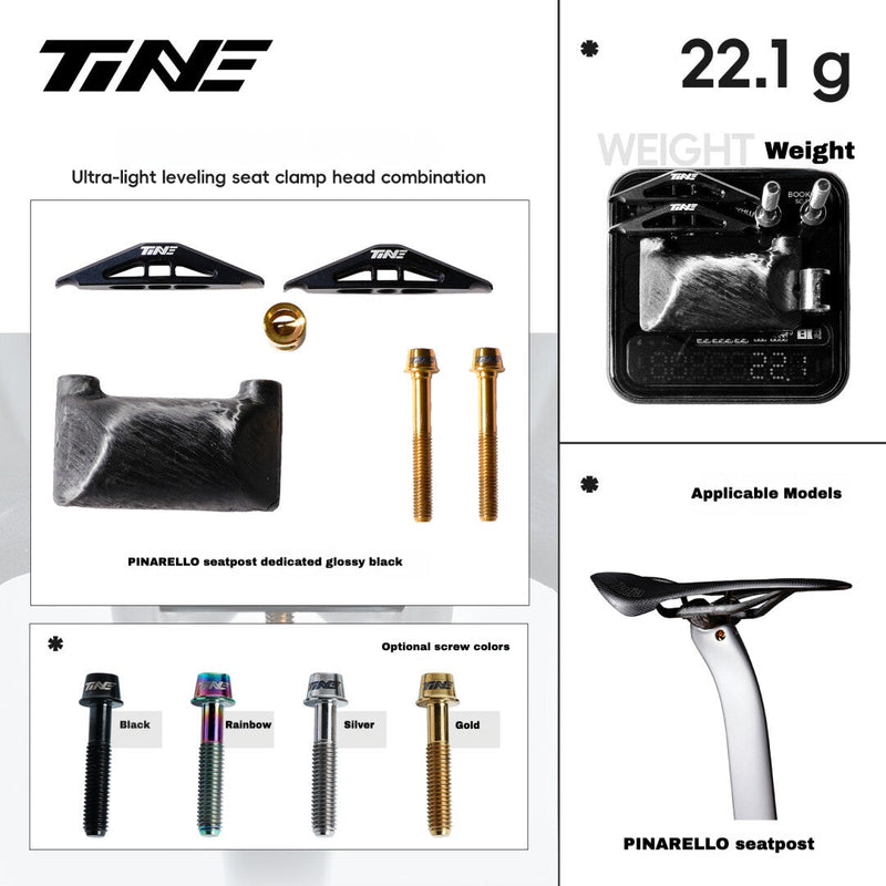 TiNE Pinarello F-Series / 2025 Seat Clamp Kit — 22.1g — Carbon Base + Titanium Bolts