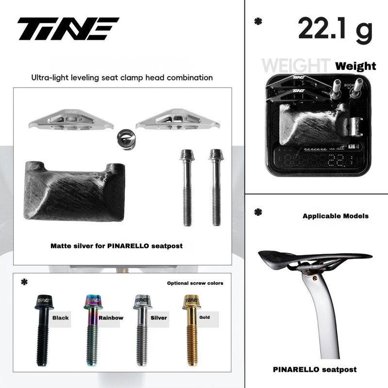 TiNE Pinarello F-Series / 2025 Seat Clamp Kit — 22.1g — Carbon Base + Titanium Bolts