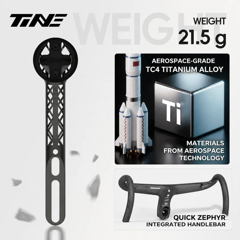 TiNE Ultra-Light Titanium Computer Mount for QUICK ZEPHYR Integrated Handlebar | Garmin Wahoo Bryton