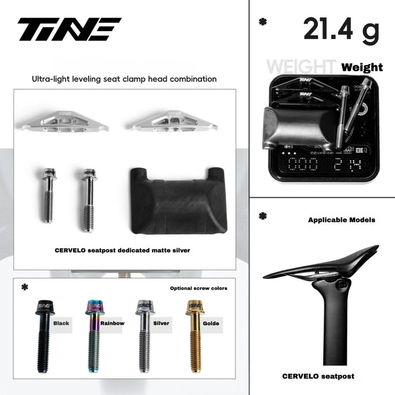 TiNE Titanium Saddle Clamp Kit for Cervélo Seatposts — 21.4g Cervelo（Silver leveling clamp head）