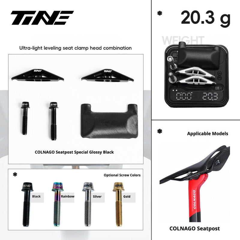 TiNE Titanium Seat Clamp & Leveling Assembly — 6.8g — Specialized SL8/SL9, Aethos, Colnago & DARIMO