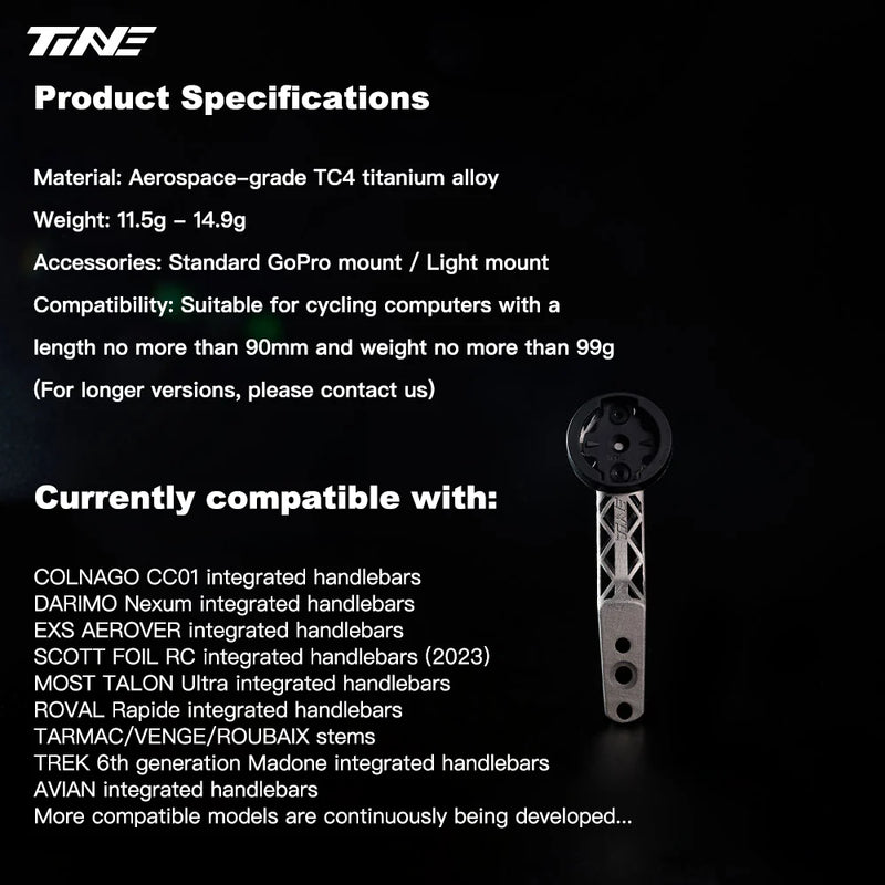 TiNE Ultra-Light Titanium Computer Mount for BMC SLR01 Integrated Handlebar | Full Hollow | High Strength - Detail 7