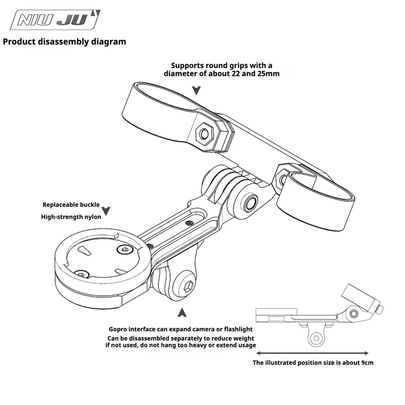 VISION TFE TT Aero Bar Computer Mount with GoPro Adapter | Garmin, Wahoo, Giant, Bryton & iGPS - Detail 4
