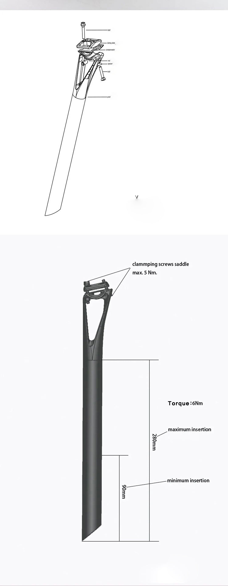 VOICE VFV DEEP-V Carbon Shock-Absorbing Seatpost — 27.2 / 30.9 × 400mm